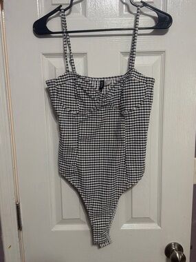 Divided Black & White Gingham Square-Neck Bodysuit